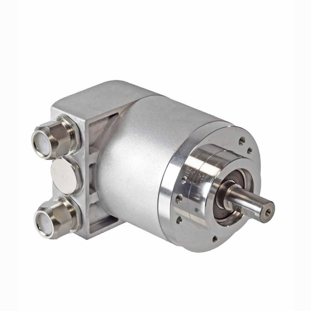 Hengstler AC58 absolute encoder solid shaft design with clamping flange with two sealed cable exits