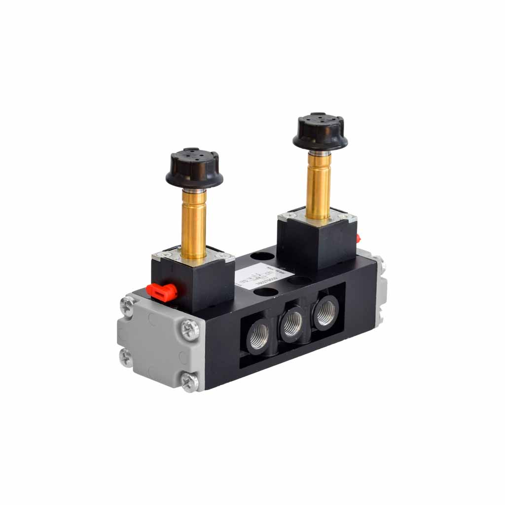 Kuhnke 76 series solenoid valve 5 way double solenoid 1/8 ports compact design vertical coil