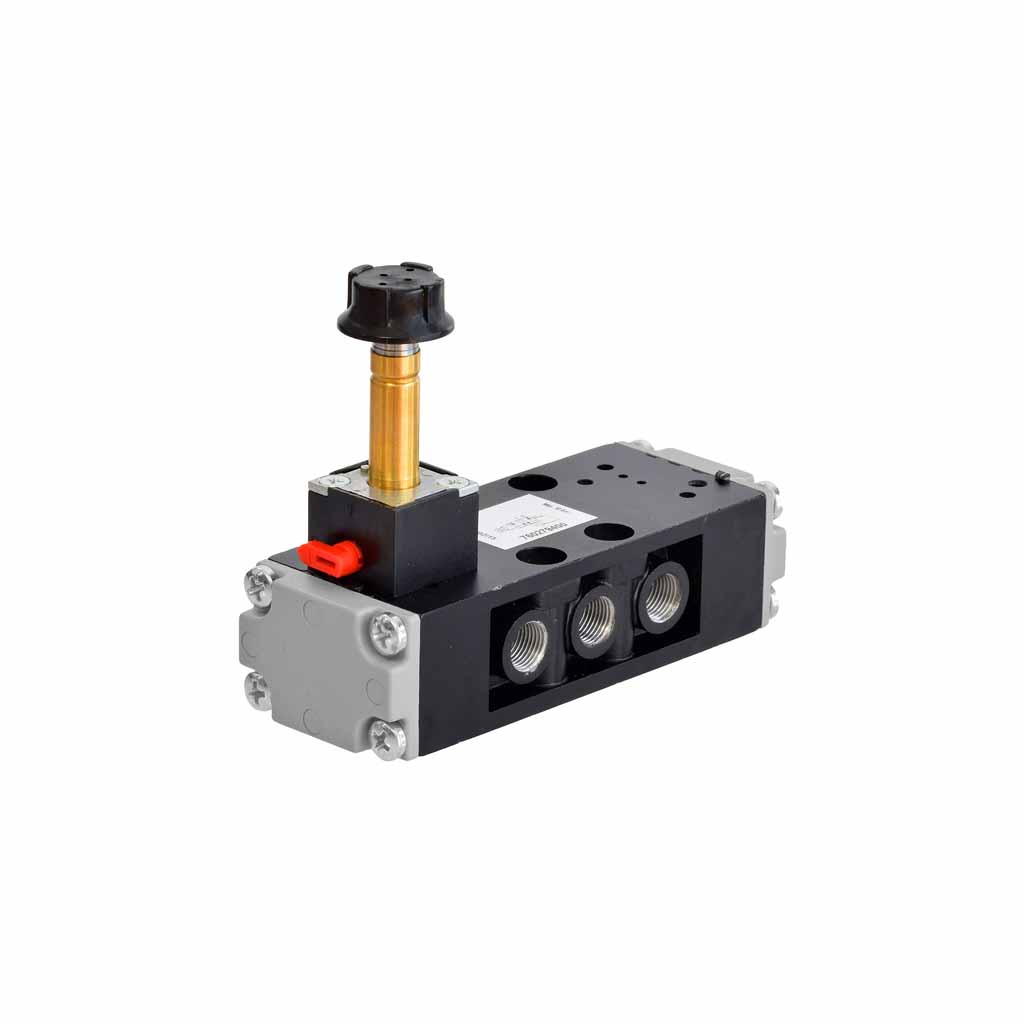 Kuhnke 76 series solenoid valve 5 way single solenoid 1/8 ports compact design vertical coil