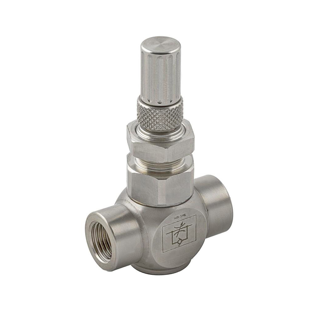 Stainless steel in-line uni-directional flow regulator